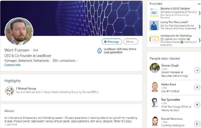 LeadBoxer LinkedIn Profile Example