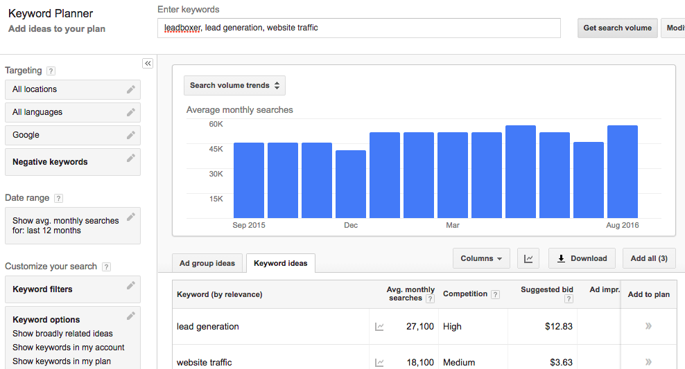 Get Website Traffic Google Keyword Planner Tool