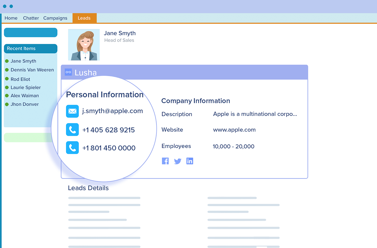 lusha tool for connections with leads